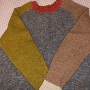 Jcrew boiled wool colorblock crewneck sweater